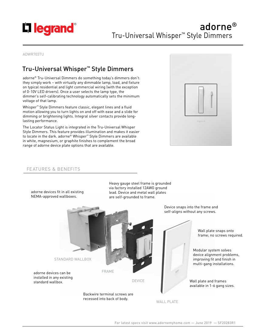 Legrand ADWR703TU cut sheet — first page