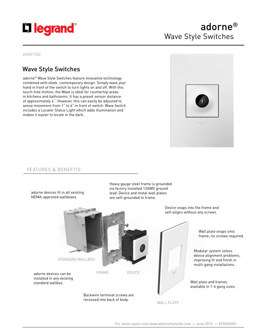 Legrand ASWV1532 cut sheet — first page