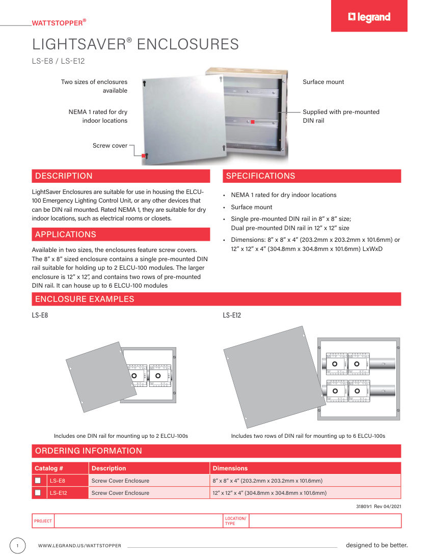 Legrand BCS=WS-CS-31801r1-LS-E8-E12-113021 cut sheet — first page