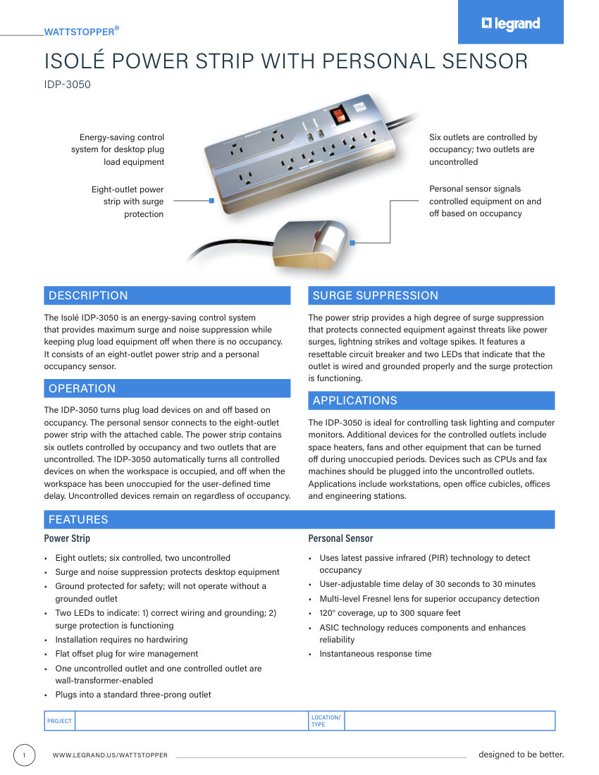 Legrand BCS-WS-CS-IDP-3050 cut sheet — first page