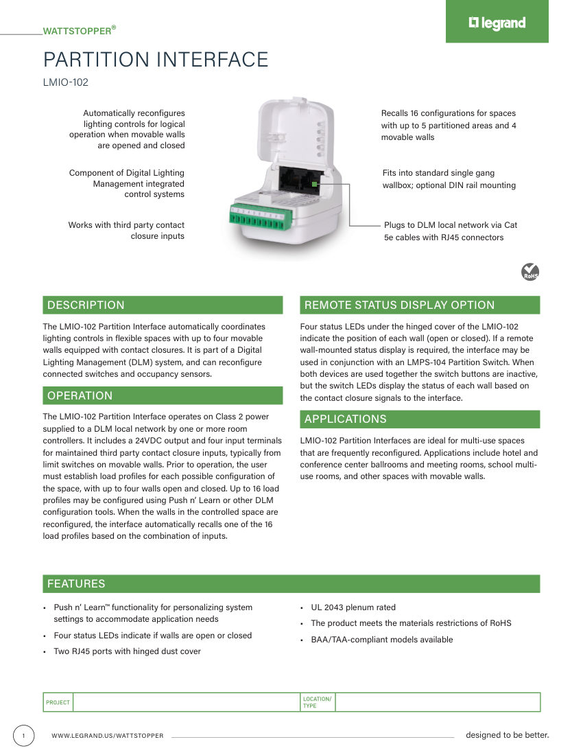 Legrand BCS-WS-CS-LMIO-102-29949r1 cut sheet — first page