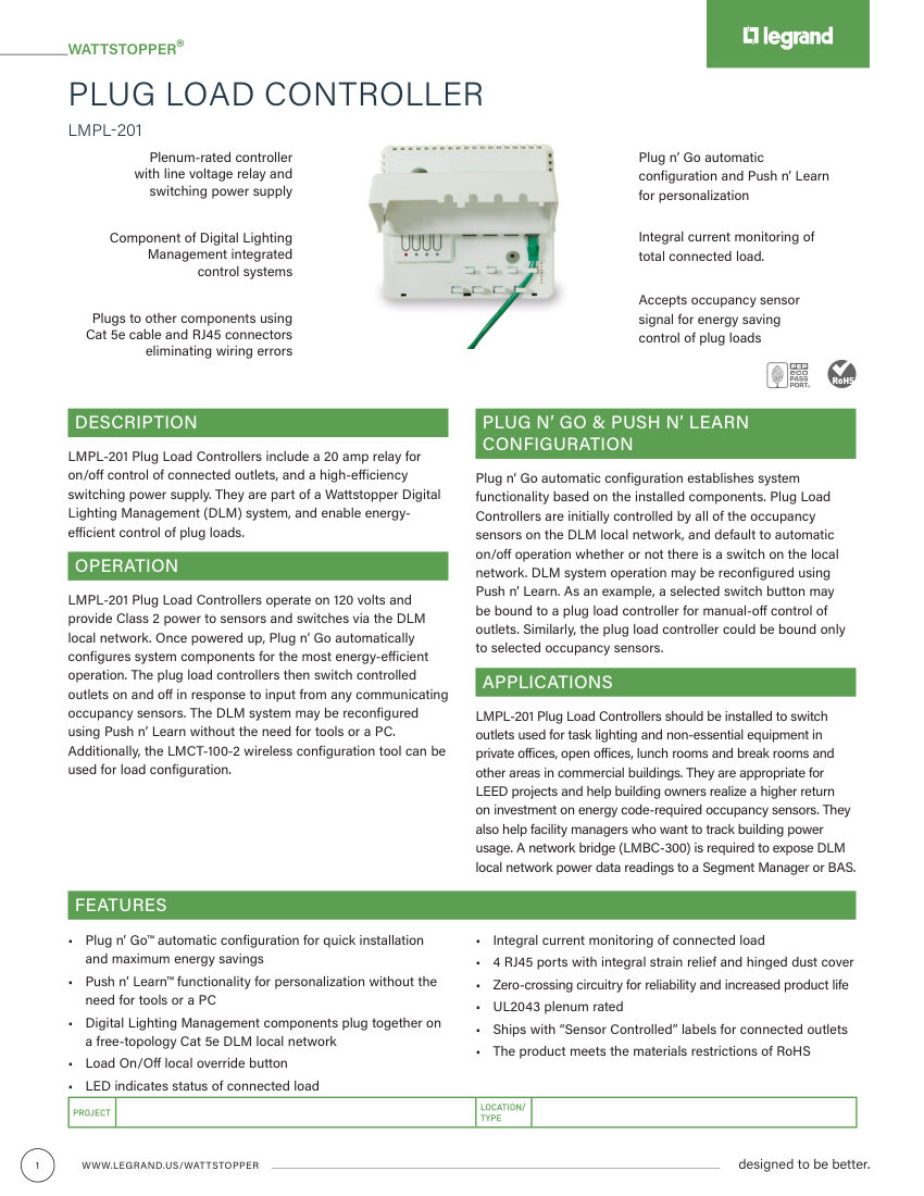 Legrand BCS-WS-CS-LMPL-201-27390r2 cut sheet — first page