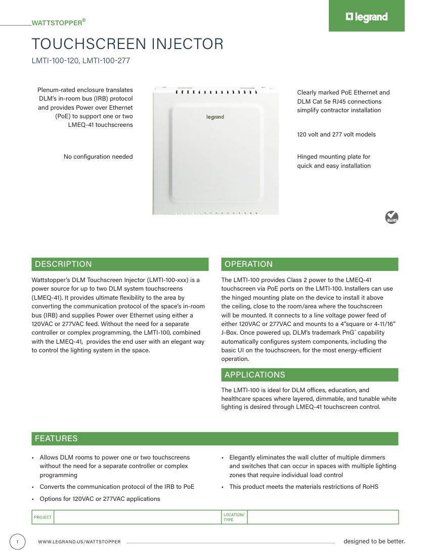 Legrand BCS-WS-CS-LMTI-100-29173r3 cut sheet — first page