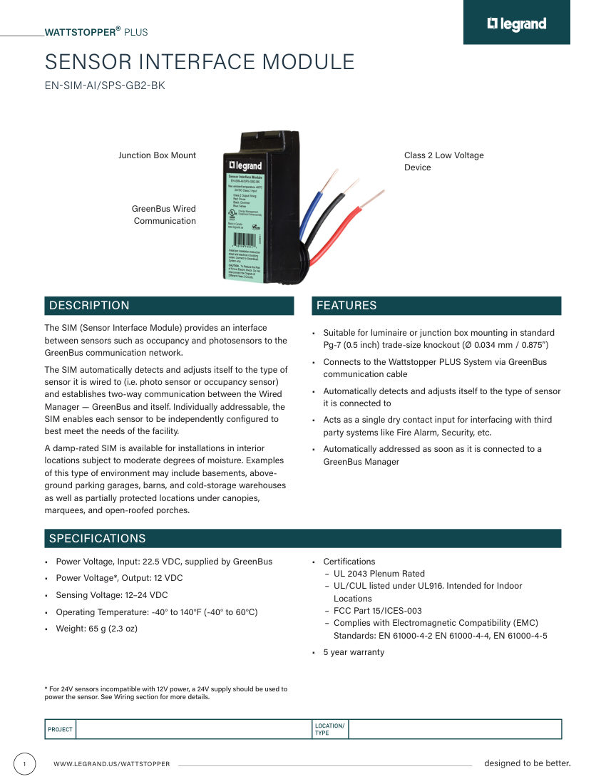 Legrand BCS-WS-CS-SIMCutsheet-080429-r5 cut sheet — first page
