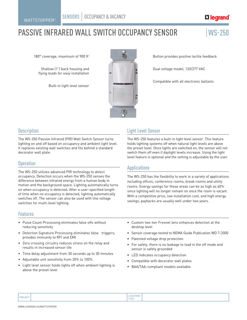 Legrand BCS-WS-CS-WS-250-29004-0816 cut sheet — first page