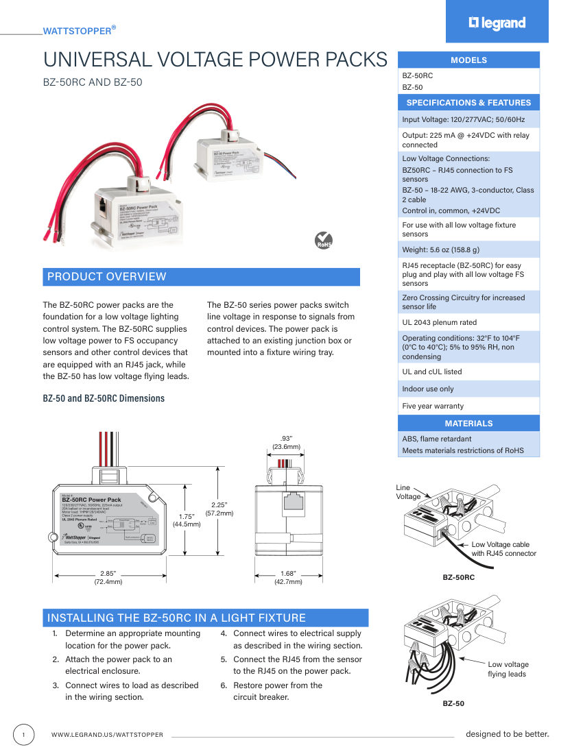 Legrand BCS-WS-DS-BZ-50RC_50 cut sheet — first page