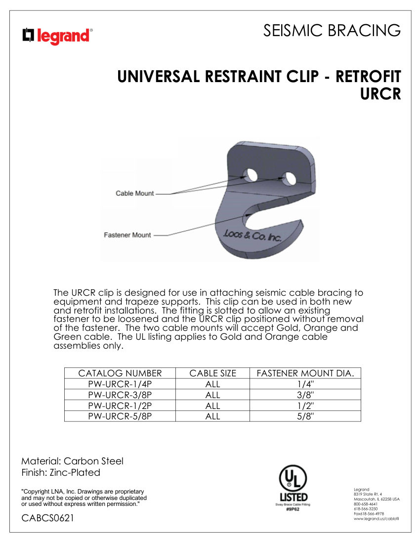Legrand CABCS0621 cut sheet — first page