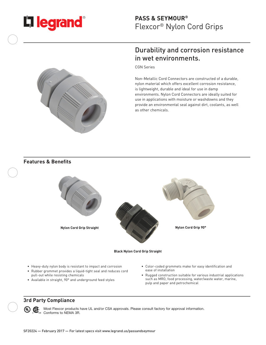 Legrand CGN25075 cut sheet — first page