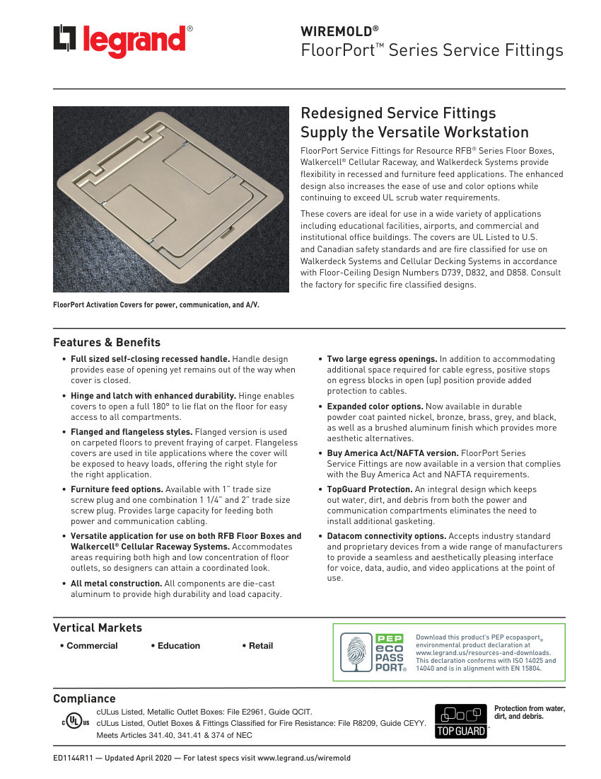 Legrand ED1144 cut sheet — first page