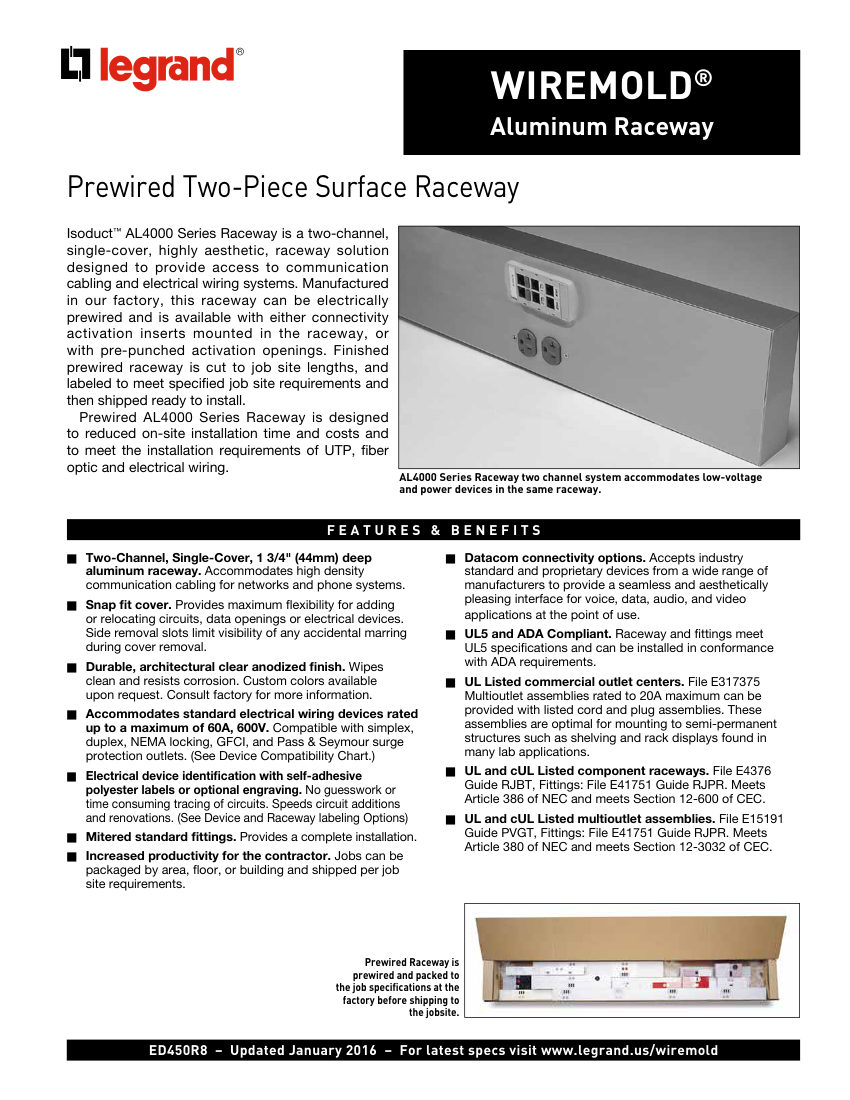 Legrand ED450 cut sheet — first page
