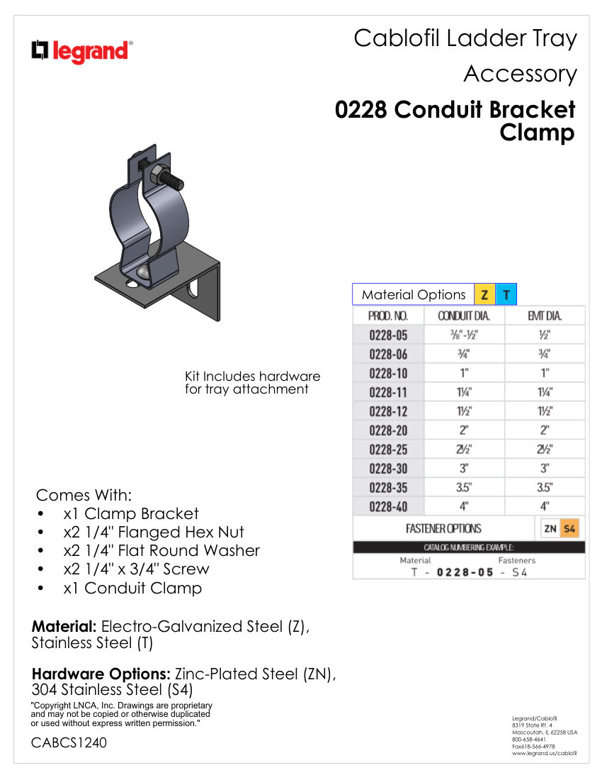 Legrand EWS-CB-CS-CABCS1240 - 0228 cut sheet — first page