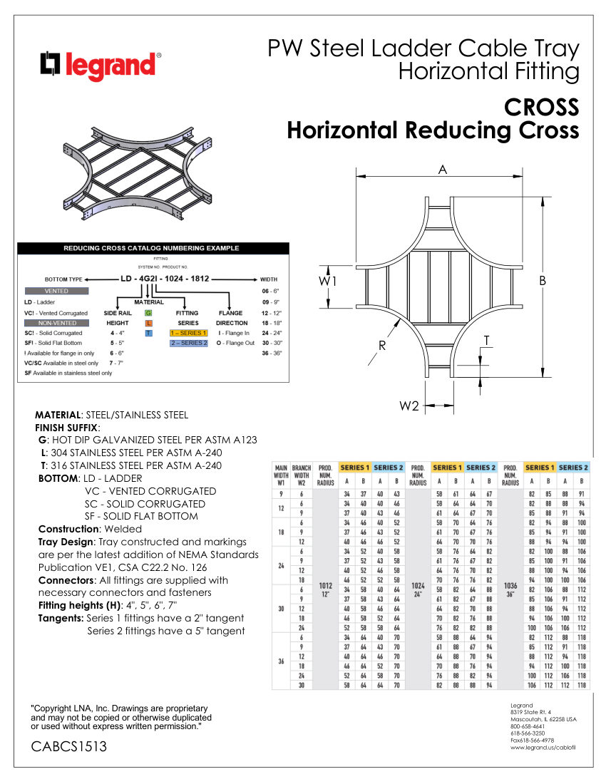 Legrand EWS-CB-CS-LadderTrayHorizFittings-HXRX-CABCS1513MTHRX cut sheet — first page
