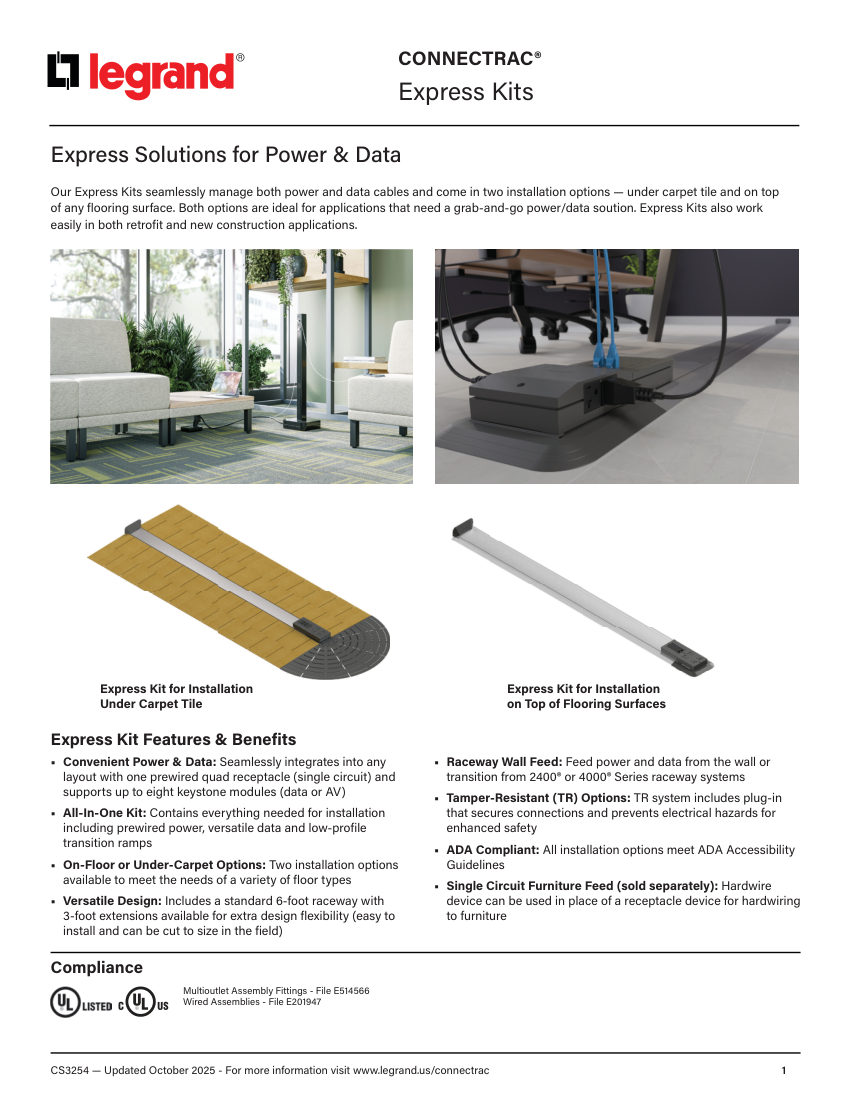 Legrand EWS-CT-CS-Connectrac Express Kits-CS3254-CO-1025 cut sheet — first page