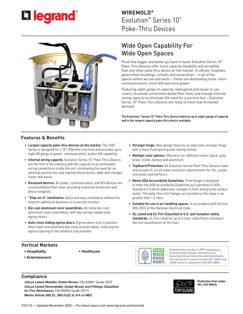 Legrand EWS-WM-CS-10InchEvolutionSeriesPokeThru-CS3113-0221 cut sheet — first page