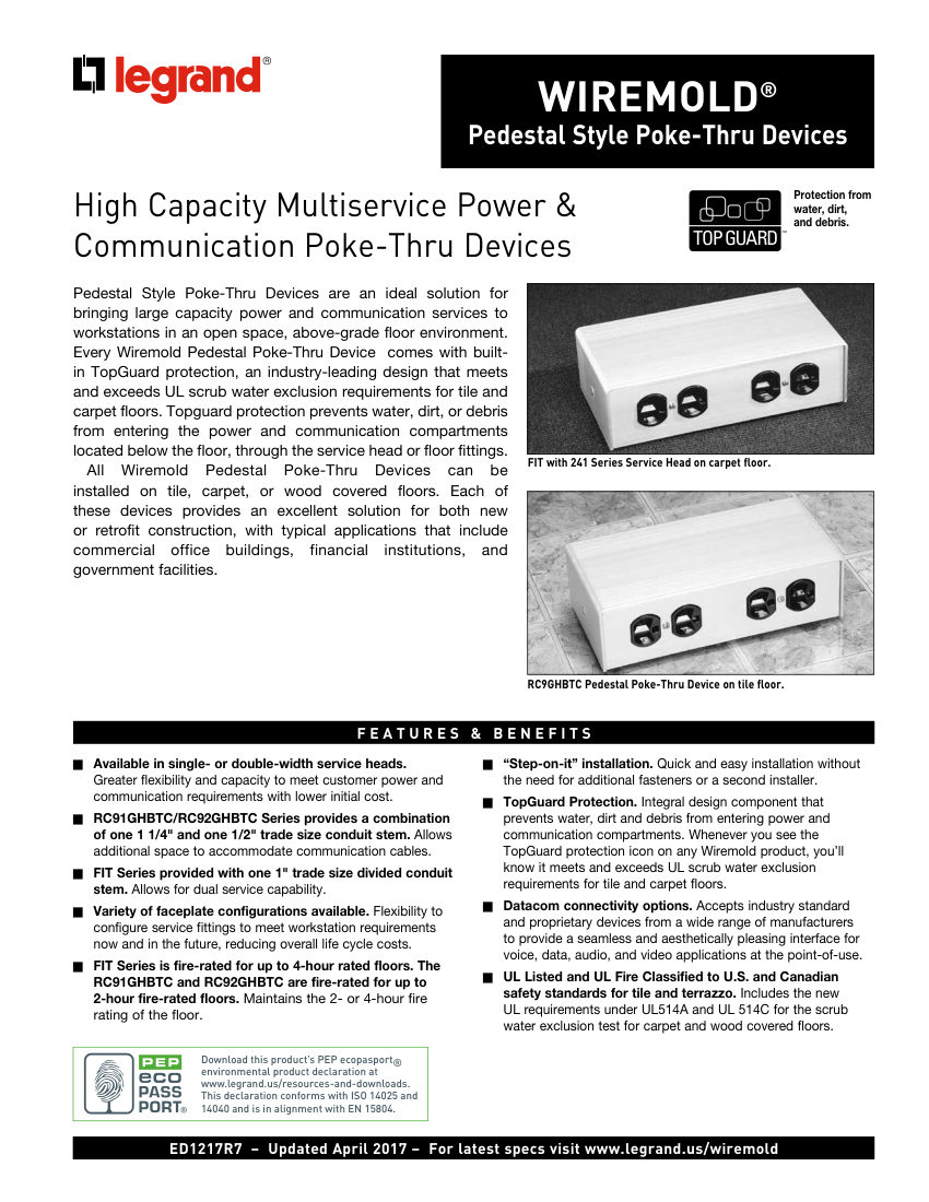 Legrand FITRC91GHBTC cut sheet — first page