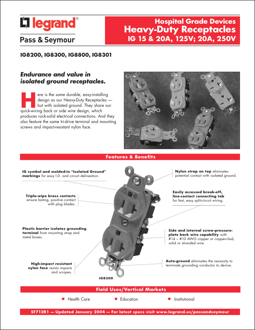 Legrand IG8200 cut sheet — first page
