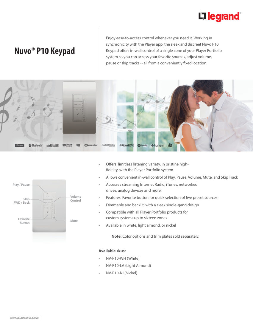 Legrand P10Keypad cut sheet — first page