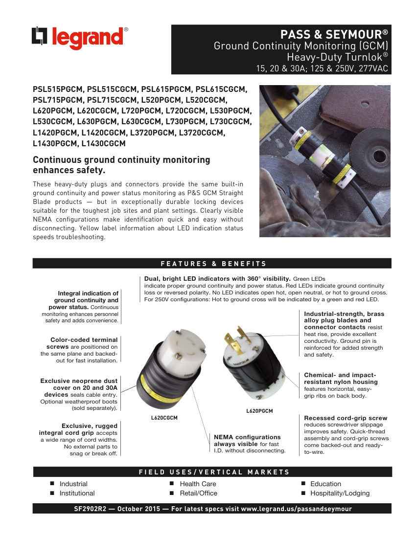 Legrand PSL515PGCM cut sheet — first page