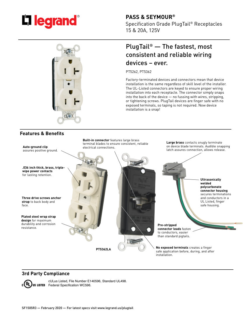 Legrand PT5262I cut sheet — first page