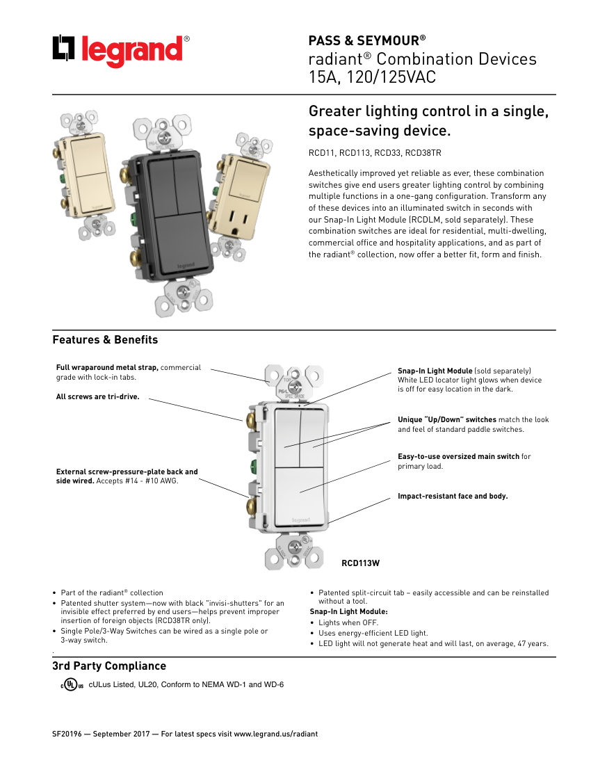 Legrand RCD11I cut sheet — first page
