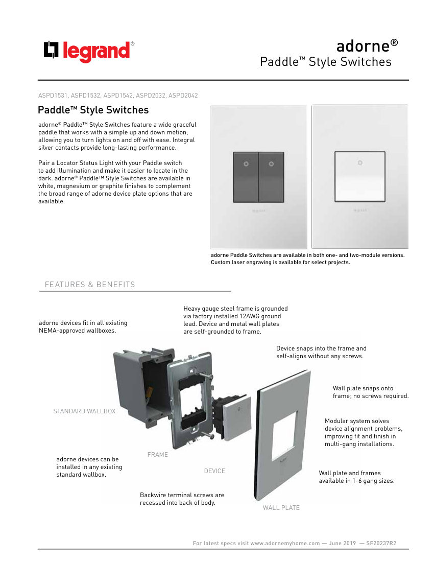 Legrand SF20237 cut sheet — first page