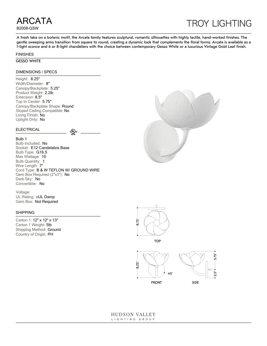 Mitzi B2008-GSW cut sheet — first page