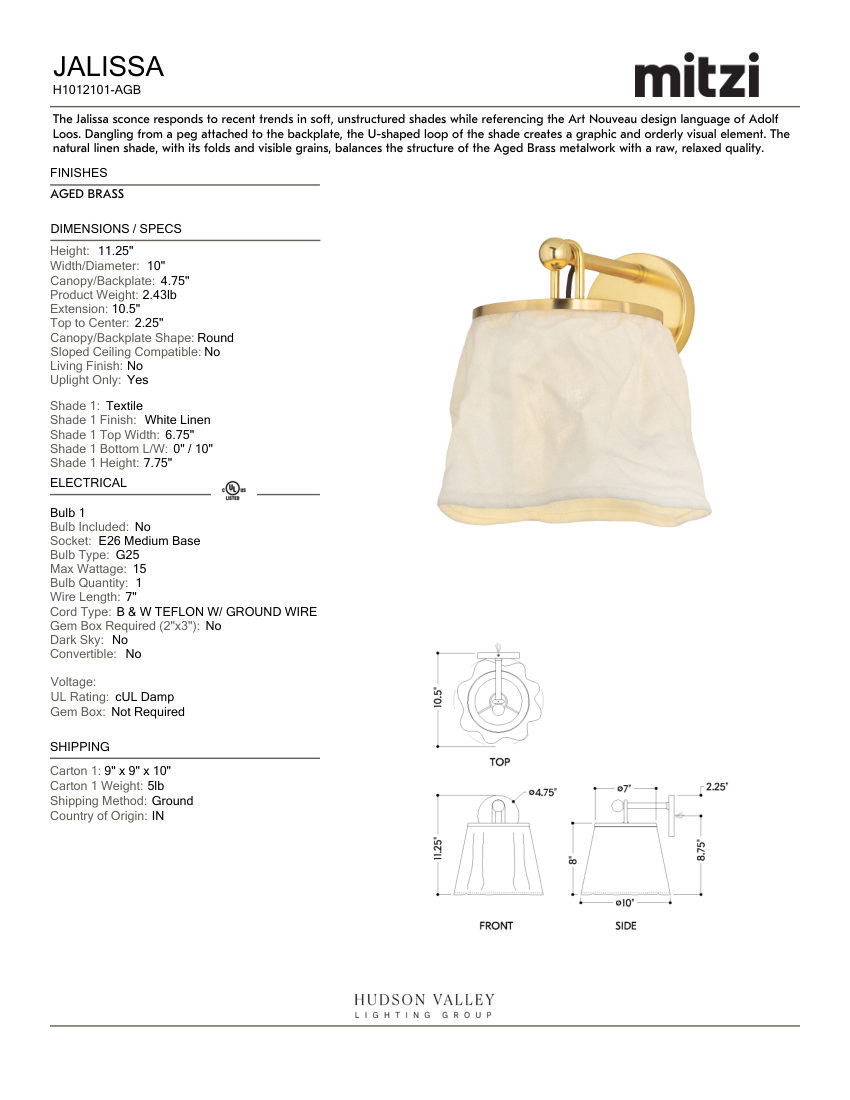 Mitzi H1012101-AGB cut sheet — first page