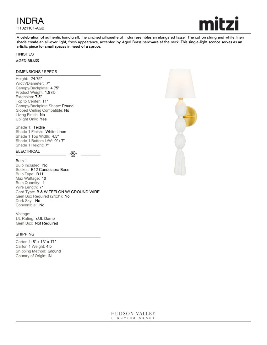 Mitzi H1021101-AGB cut sheet — first page
