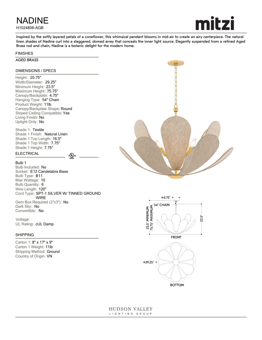 Mitzi H1024806-AGB cut sheet — first page