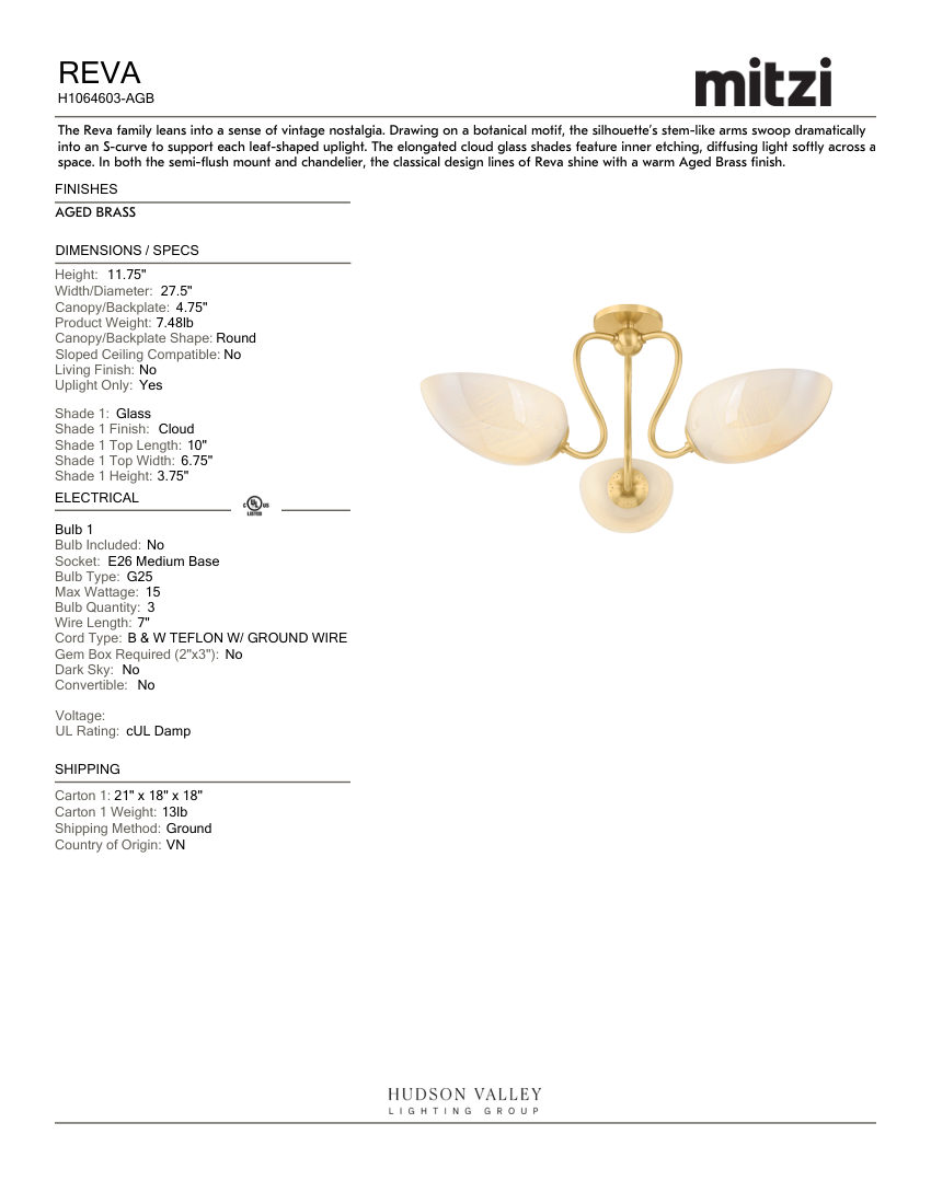 Mitzi H1064603-AGB cut sheet — first page