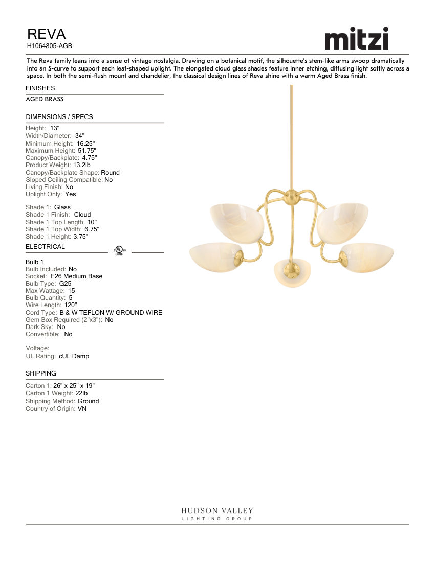 Mitzi H1064805-AGB cut sheet — first page