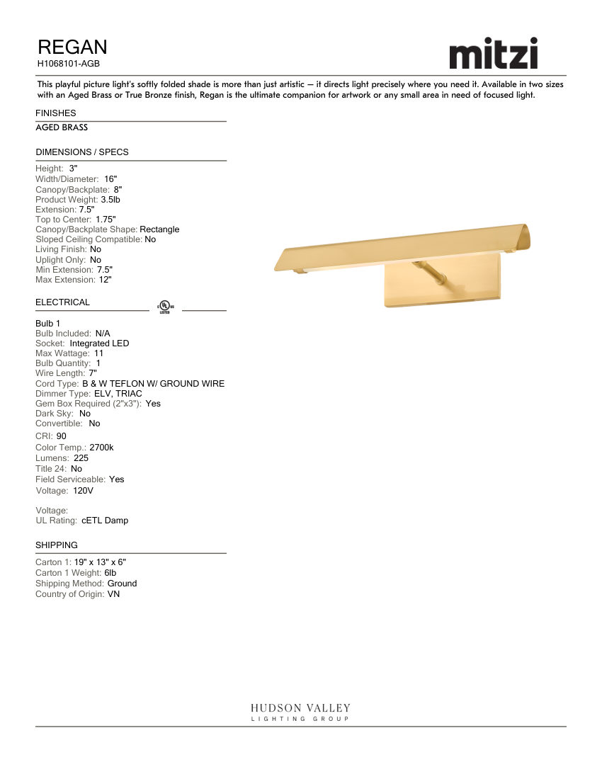 Mitzi H1068101-AGB cut sheet — first page