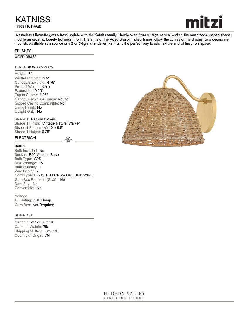 Mitzi H1081101-AGB cut sheet — first page
