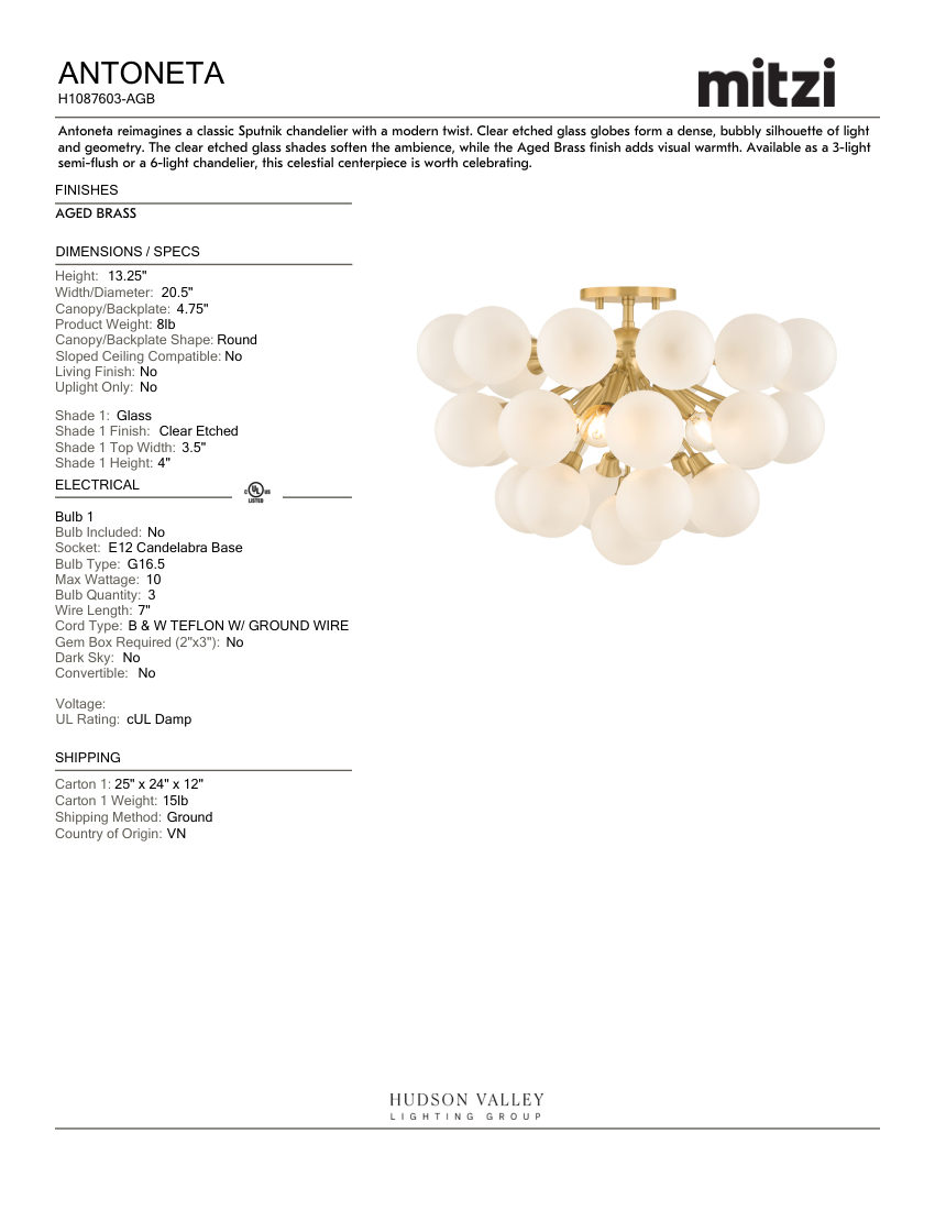 Mitzi H1087603-AGB cut sheet — first page