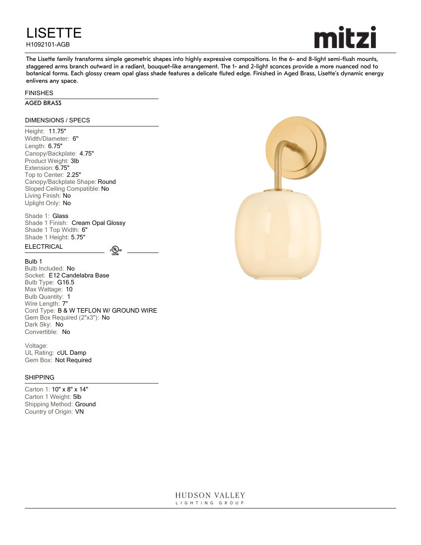 Mitzi H1092101-AGB cut sheet — first page