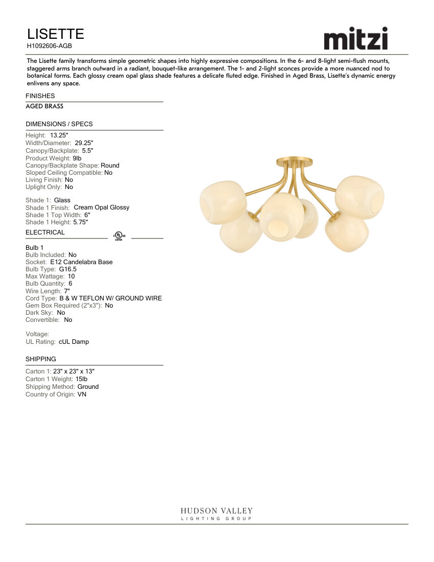 Mitzi H1092606-AGB cut sheet — first page