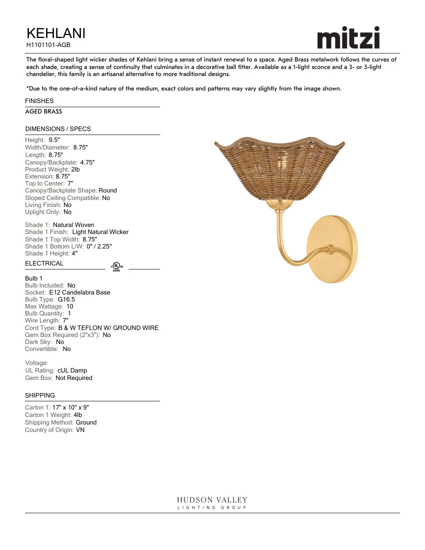 Mitzi H1101101-AGB cut sheet — first page