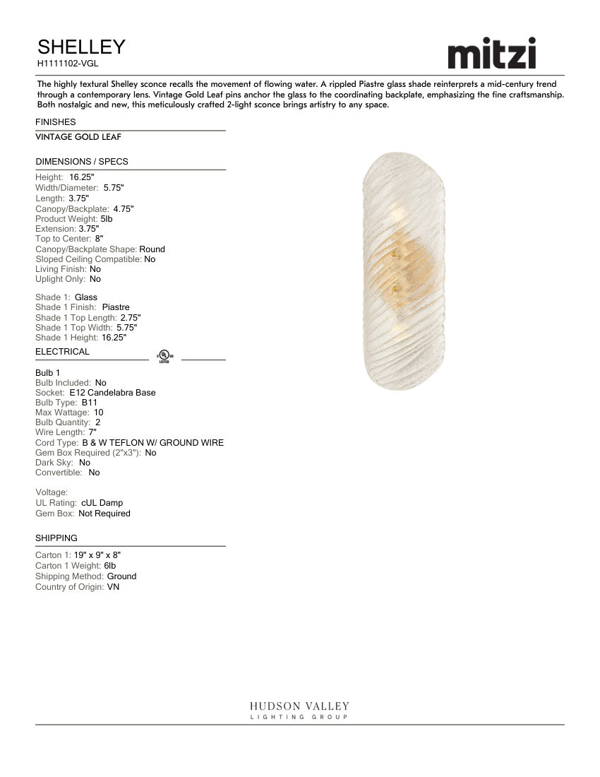 Mitzi H1111102-VGL cut sheet — first page