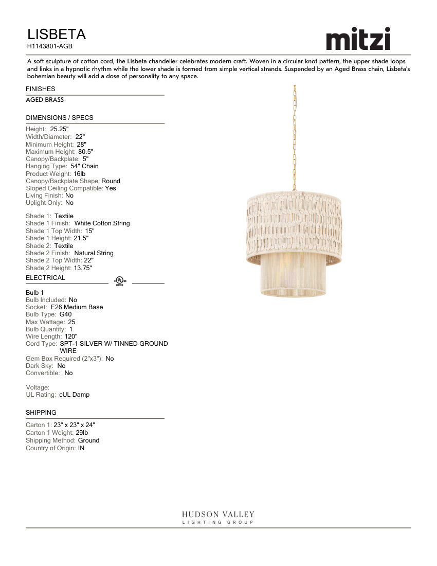 Mitzi H1143801-AGB cut sheet — first page