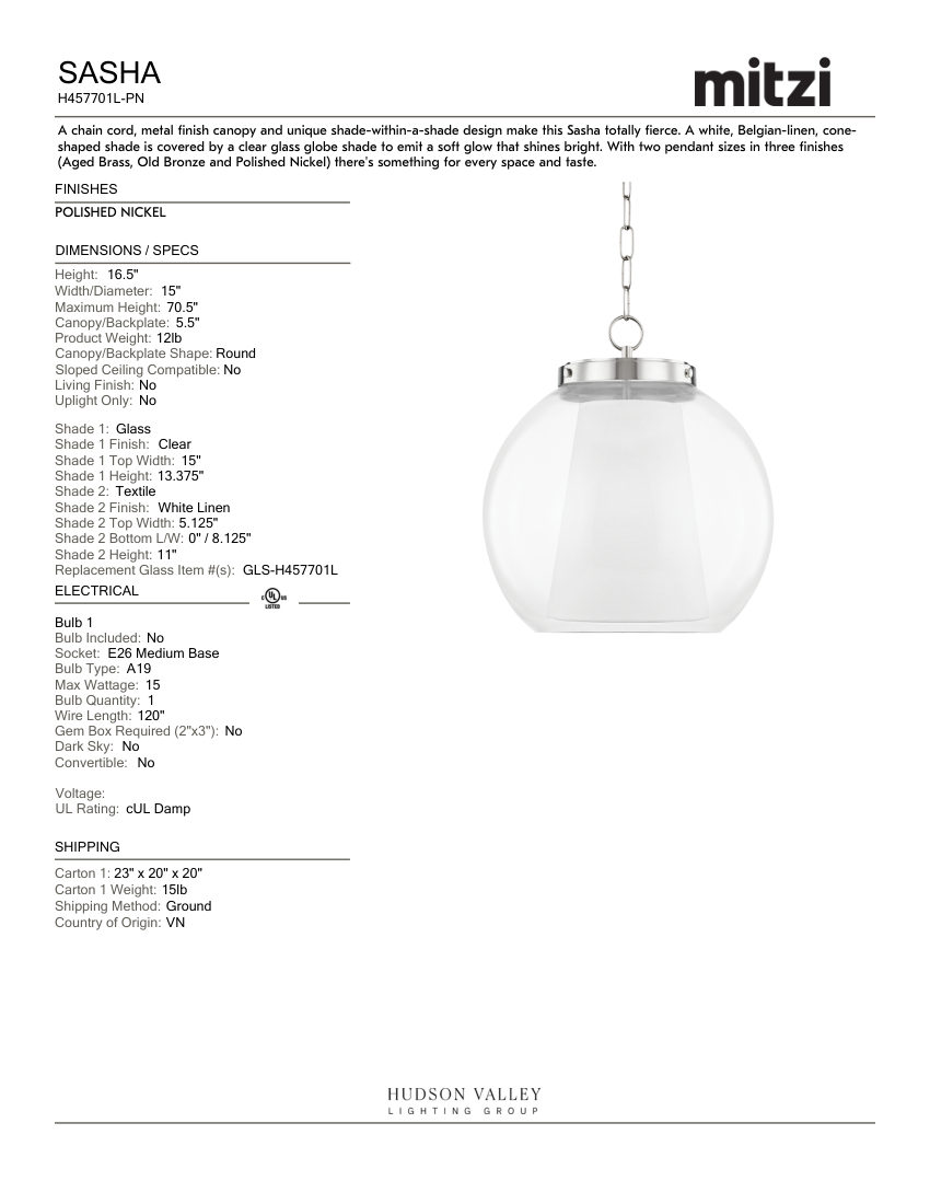 Mitzi H457701L-PN cut sheet — first page