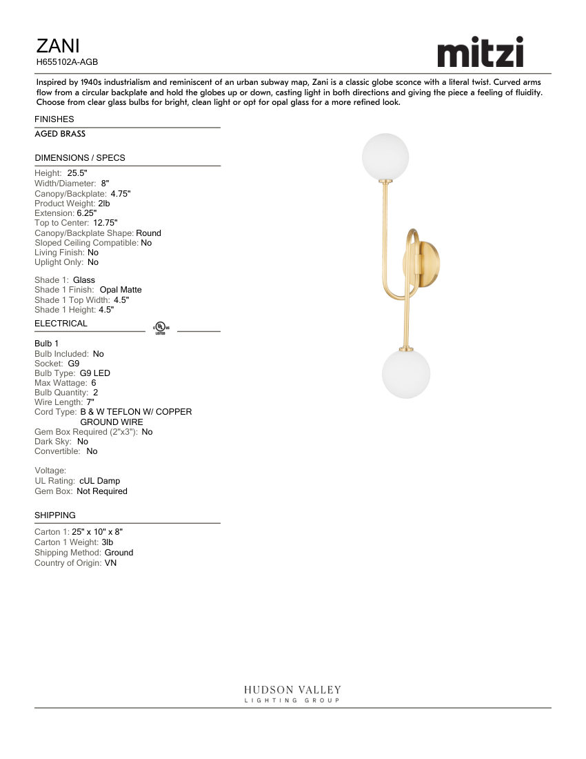 Mitzi H655102A-AGB cut sheet — first page