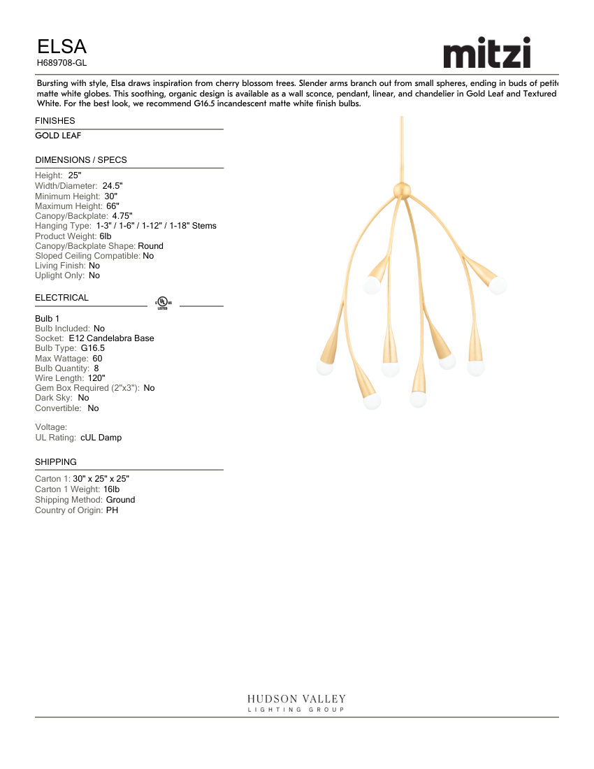 Mitzi H689708-GL cut sheet — first page