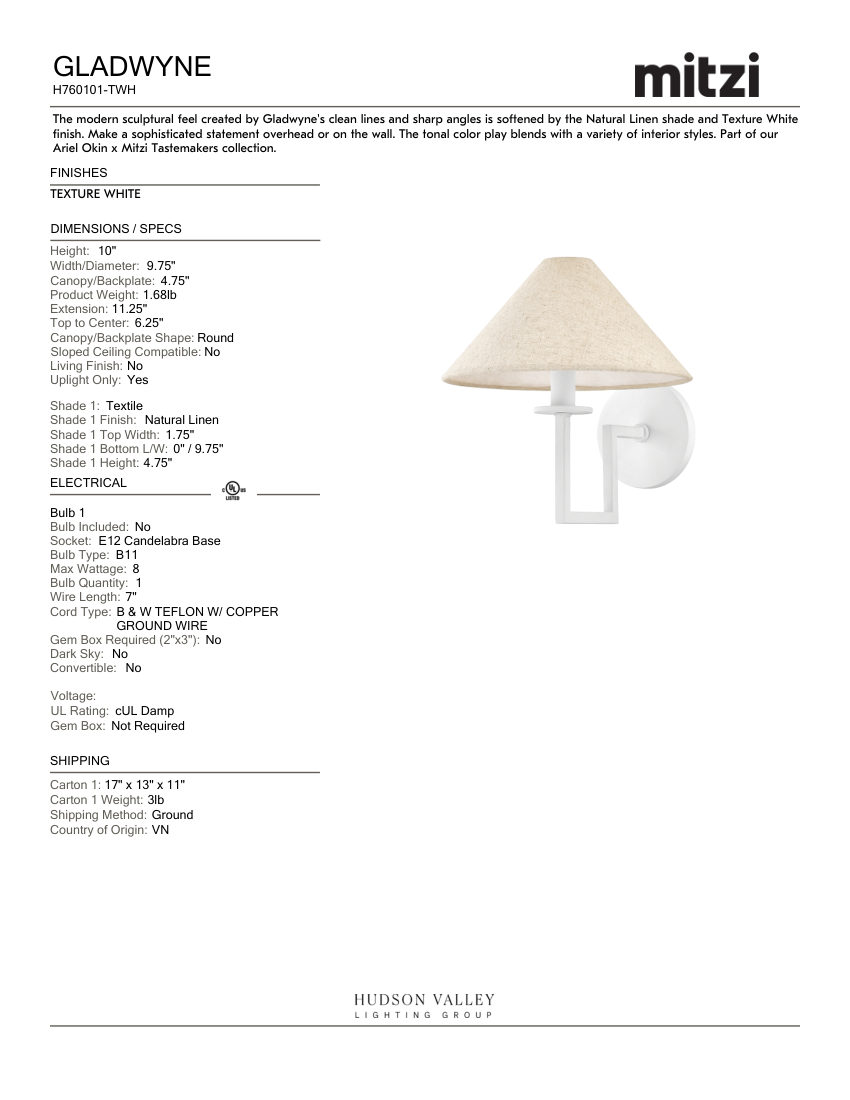 Mitzi H760101-TWH cut sheet — first page