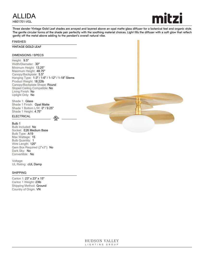 Mitzi H801701-VGL cut sheet — first page
