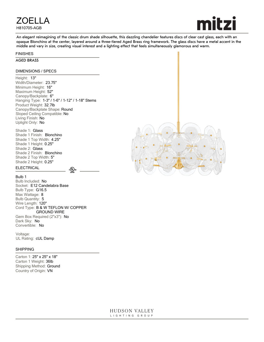 Mitzi H810705-AGB cut sheet — first page