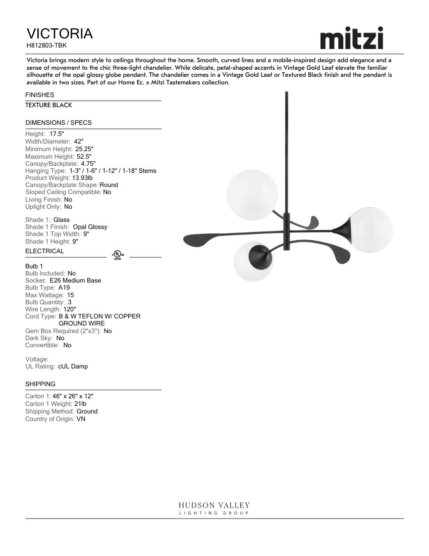 Mitzi H812803-TBK cut sheet — first page