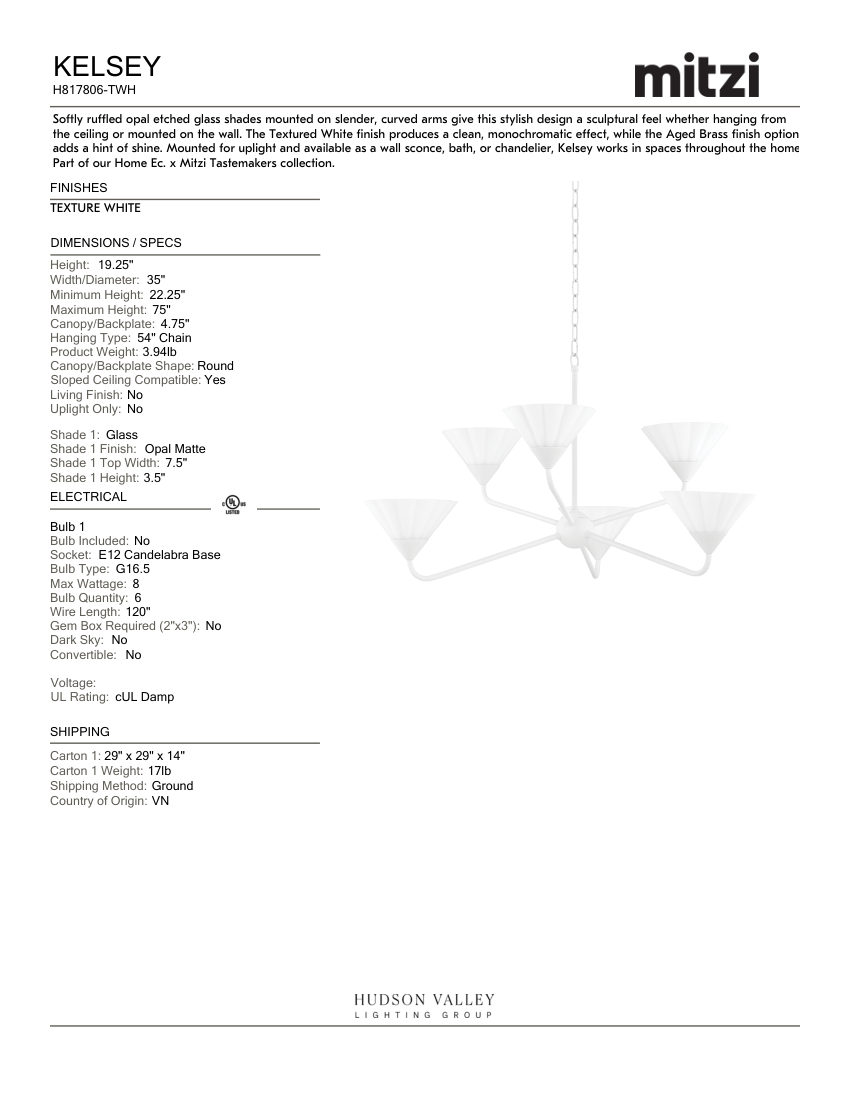 Mitzi H817806-TWH cut sheet — first page