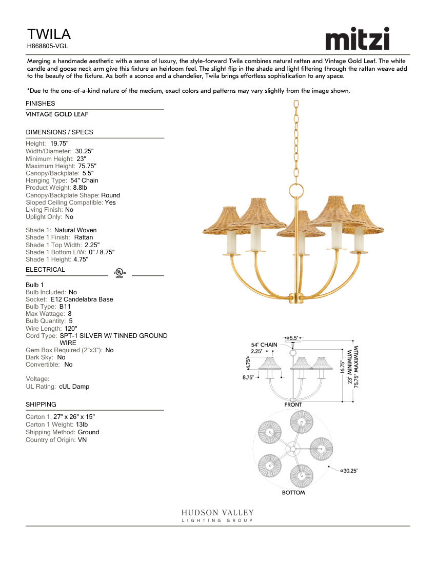 Mitzi H868805-VGL cut sheet — first page