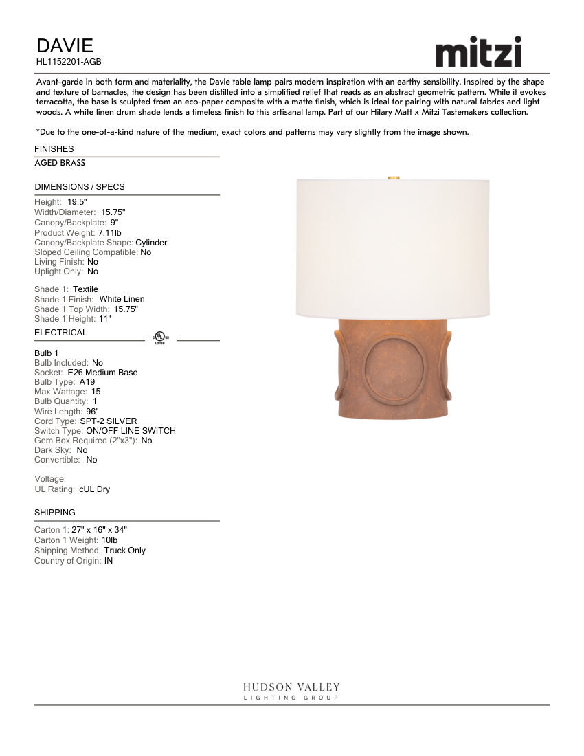 Mitzi HL1152201-AGB cut sheet — first page