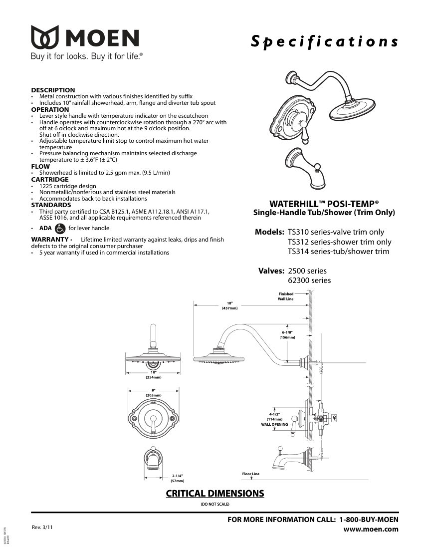 Moen 1225-cartridge-design cut sheet — first page
